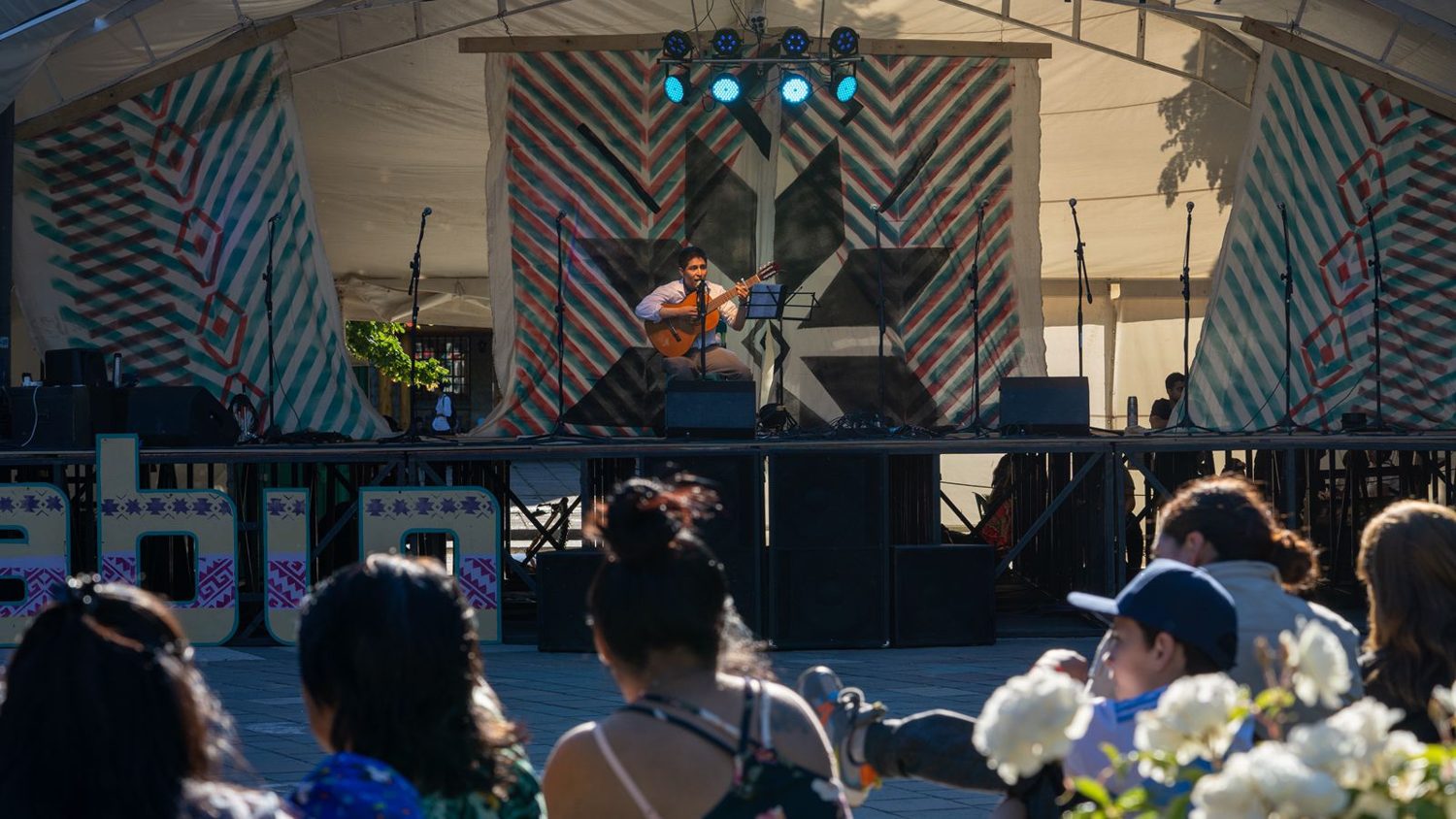 Guitarrista en el escenario de Trabún con público